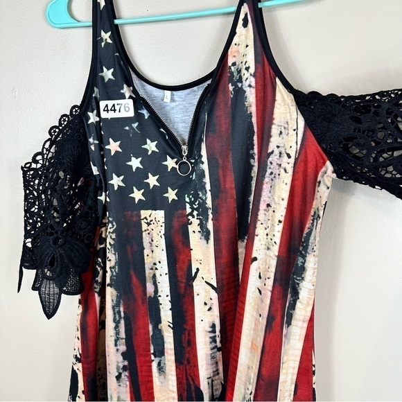 No name large 20-1/2 p2 p 30” length off shoulder. Lace sleeves zip front. New - Picture 2 of 5